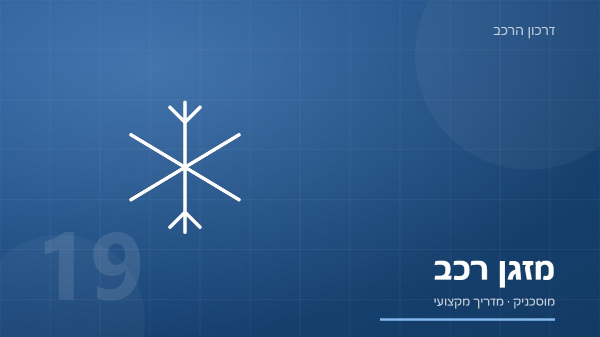 איור של פתית שלג עם גלי קור על רקע כחול כהה, עם הכיתוב מזגן רכב